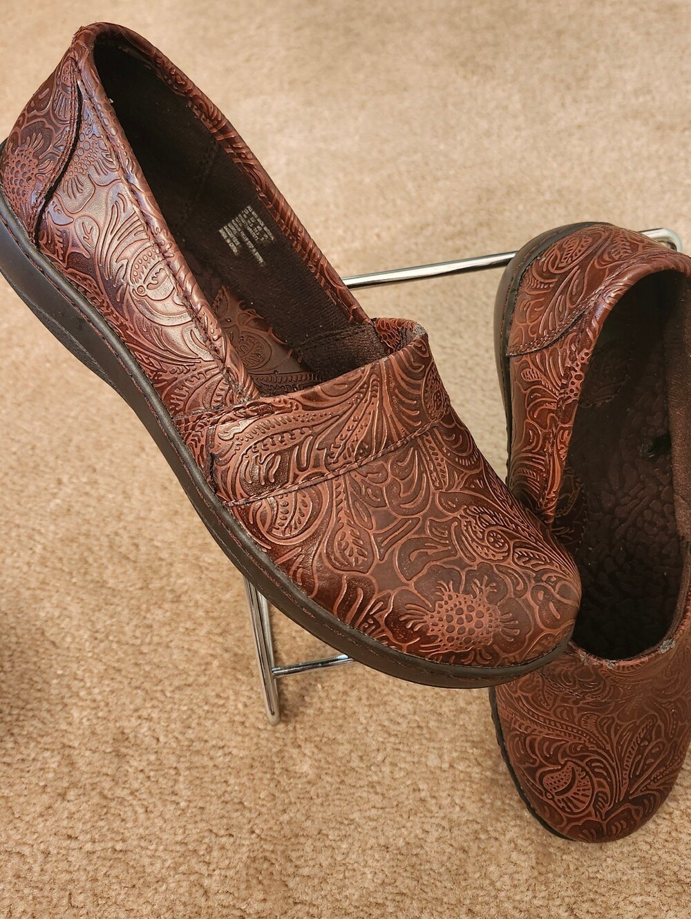 Thom McAn Embossed Slip-On Brown Clogs